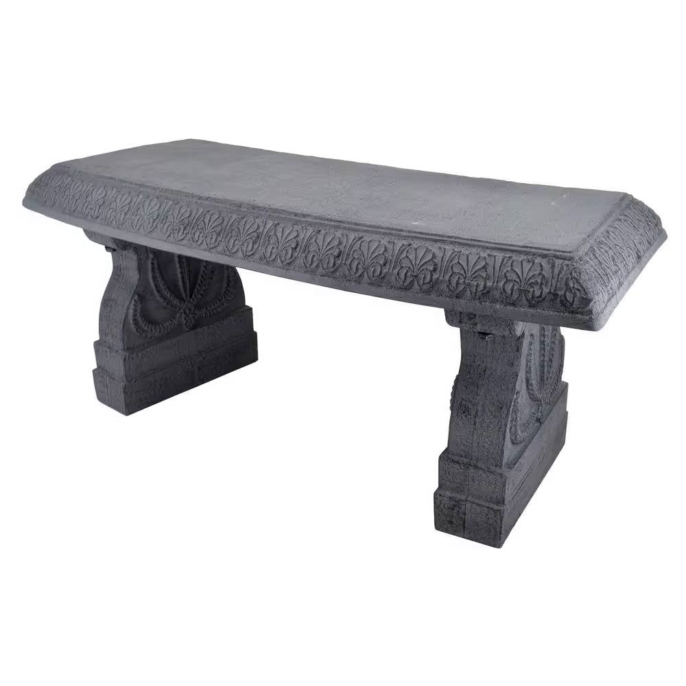 Outdoor Fiber-Clay Garden Bench in Grey Stone Finish *
