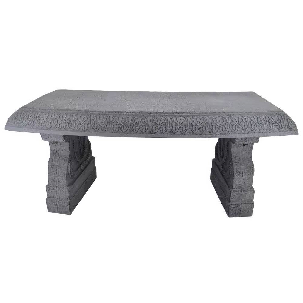 Outdoor Fiber-Clay Garden Bench in Grey Stone Finish *