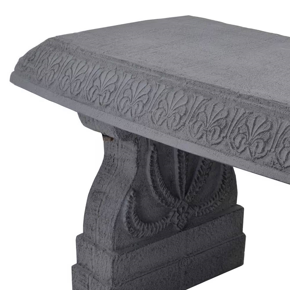 Outdoor Fiber-Clay Garden Bench in Grey Stone Finish *