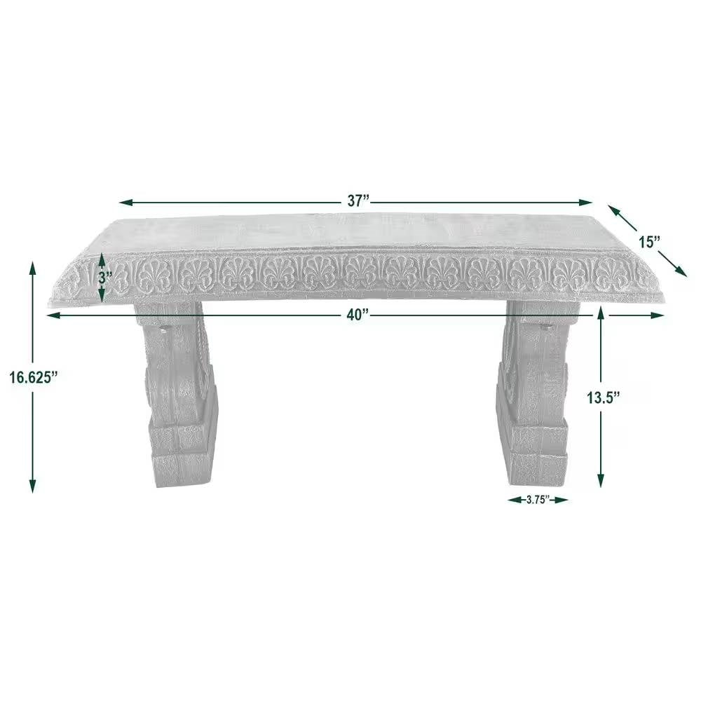 Outdoor Fiber-Clay Garden Bench in Grey Stone Finish *