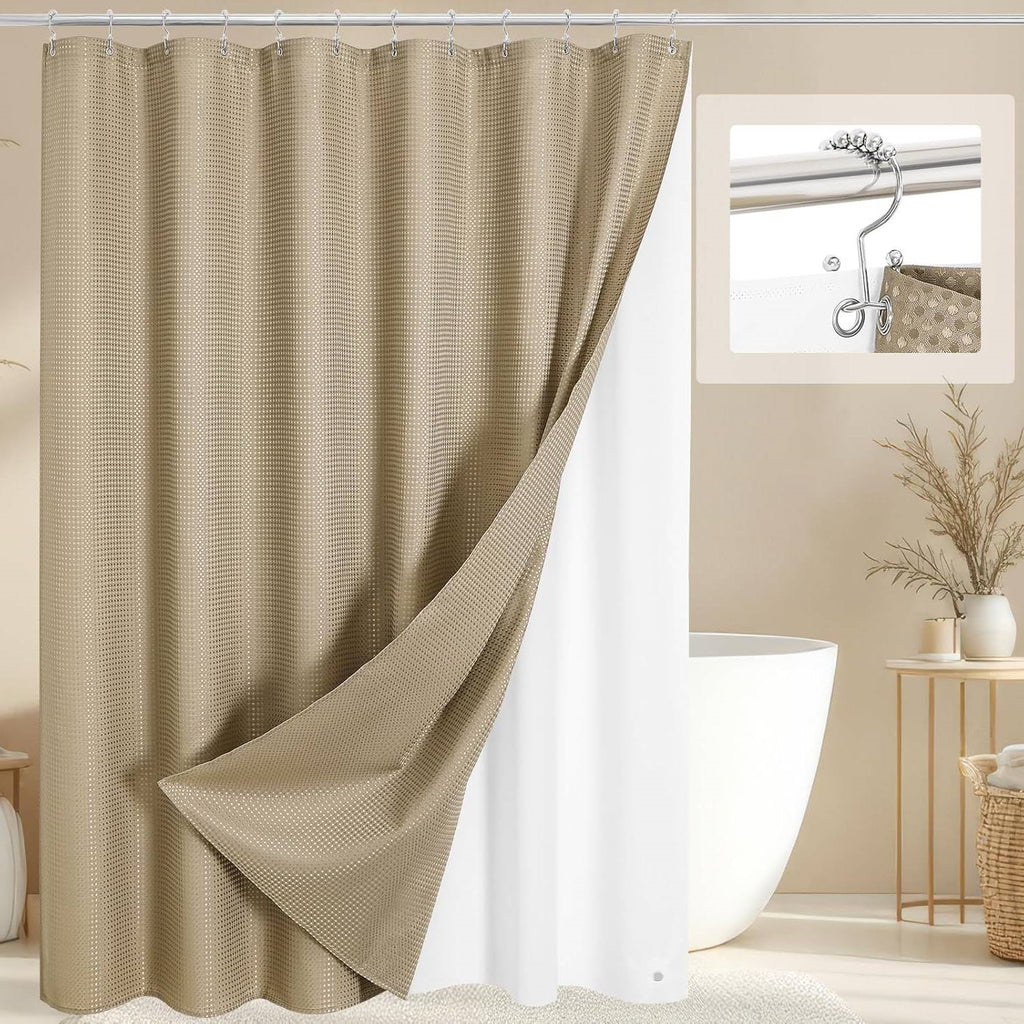 72"W x 72"H Waffle Textured 3 in 1 Shower Curtain Set