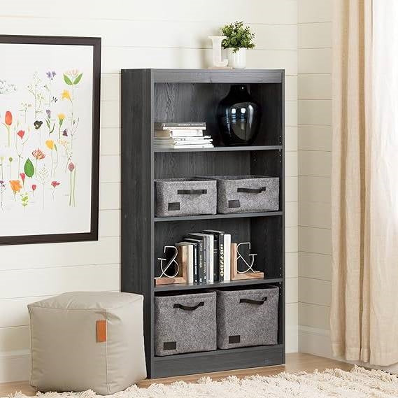 Modern Four Shelf Bookcase in Grey Oak Wood Finish