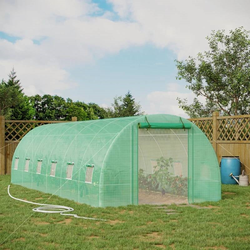 26.2 ft x 9.7 ft Outdoor Walk-in Greenhouse with Green PE Cover and Steel Frame *