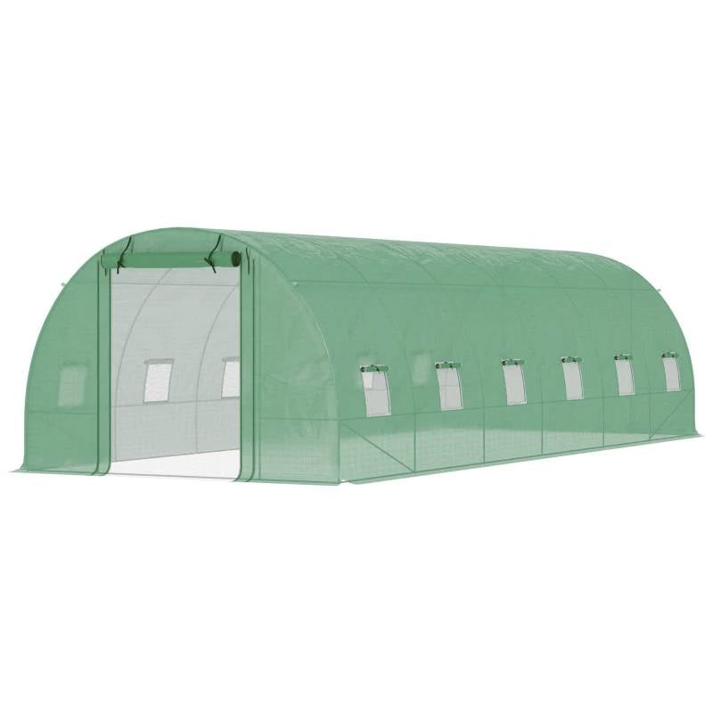 26.2 ft x 9.7 ft Outdoor Walk-in Greenhouse with Green PE Cover and Steel Frame *