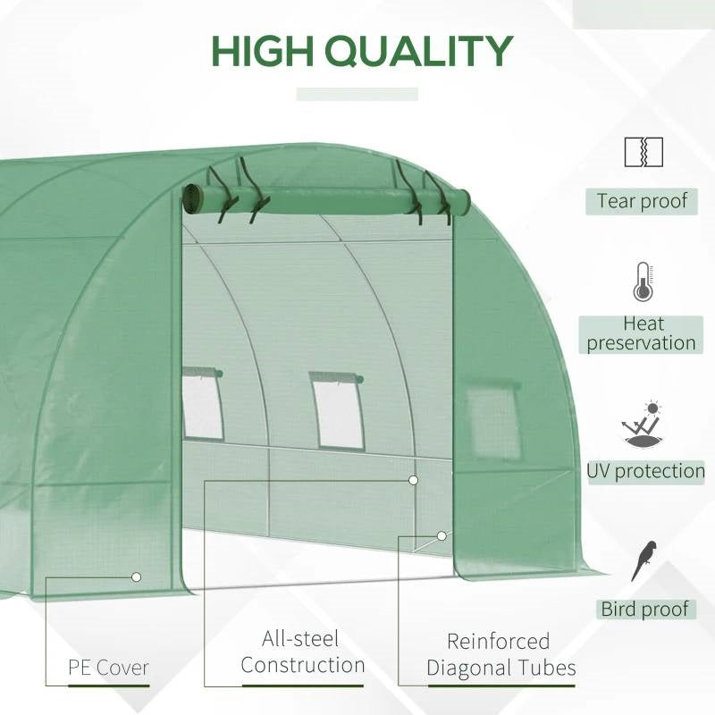 26.2 ft x 9.7 ft Outdoor Walk-in Greenhouse with Green PE Cover and Steel Frame