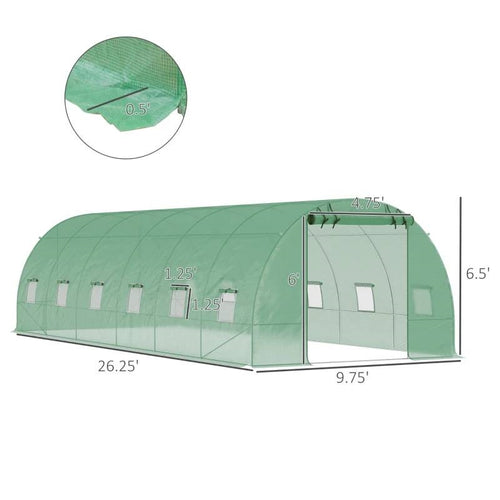 26.2 ft x 9.7 ft Outdoor Walk-in Greenhouse with Green PE Cover and Steel Frame *