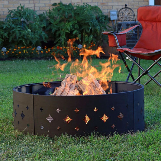 Picnic Freely Heavy Duty 36-inch Black Steel Fire Pit Ring with Diamond Pattern