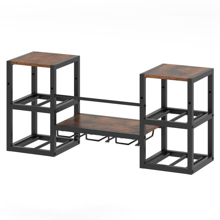 Industrial Wood Metal Wall Mounted Wine Rack Shelf with Glass Holders