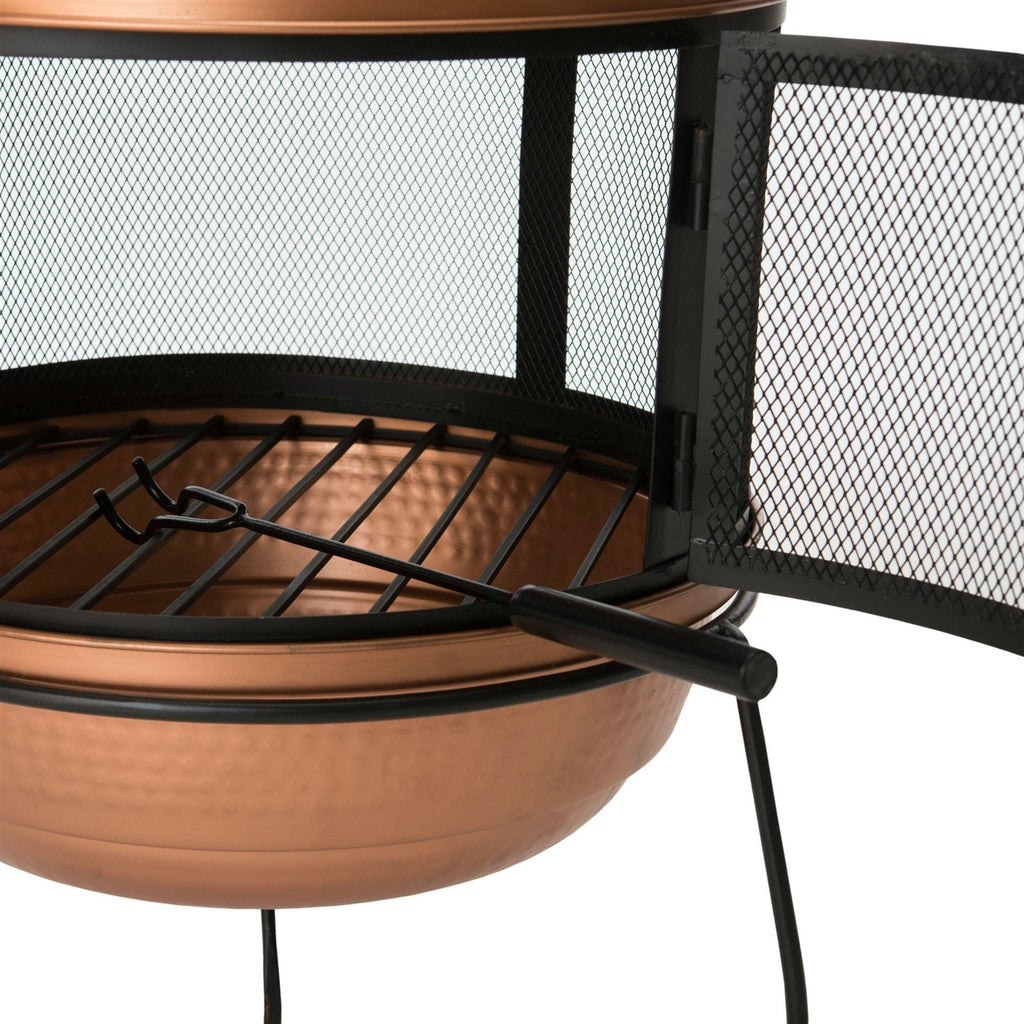 Hammered Copper and Iron Chiminea Fire Pit with Stand *