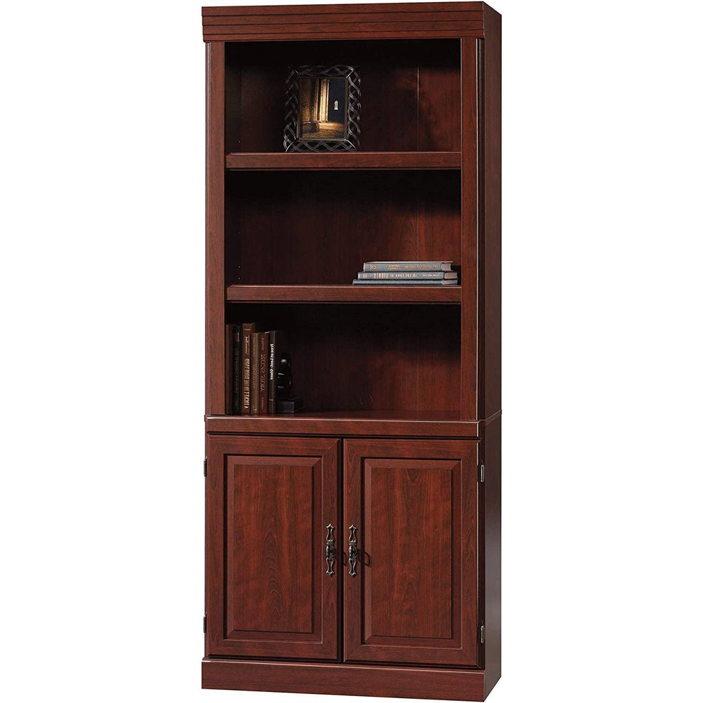 71-inch High 3-Shelf Wooden Bookcase with Bottom Storage Compartment in Cherry