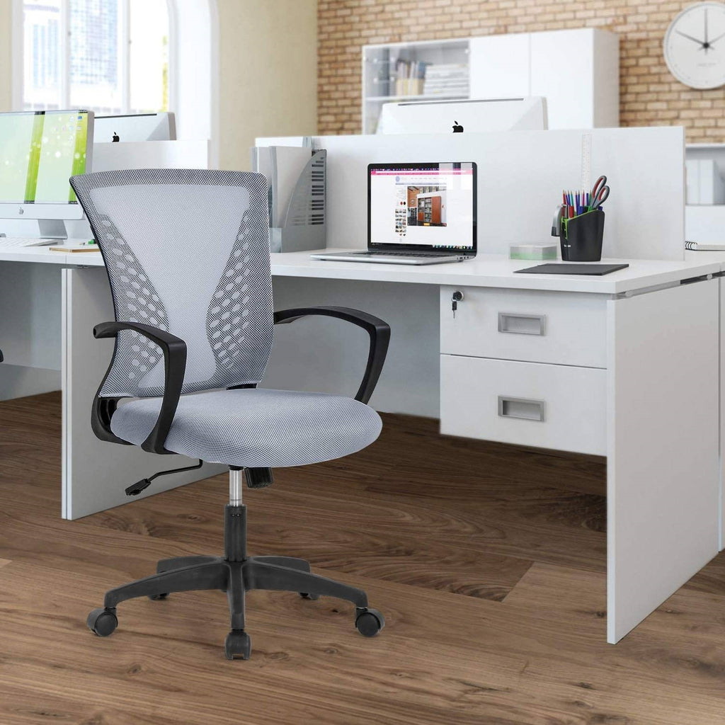 Modern Mid-Back Office Desk Chair Ergonomic Mesh with Armrest on Wheels
