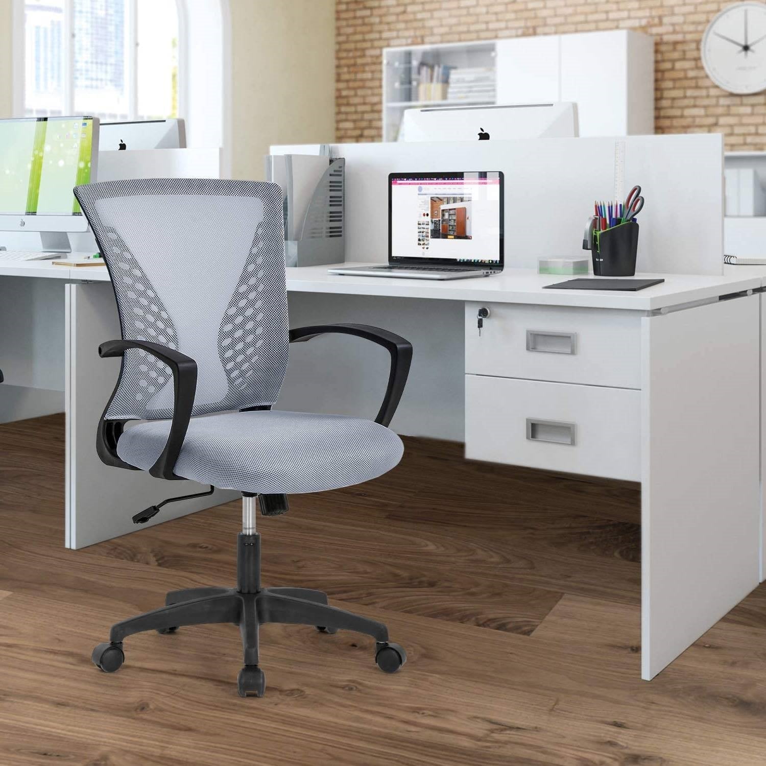 Modern Mid-Back Office Desk Chair Ergonomic Mesh with Armrest on Wheels