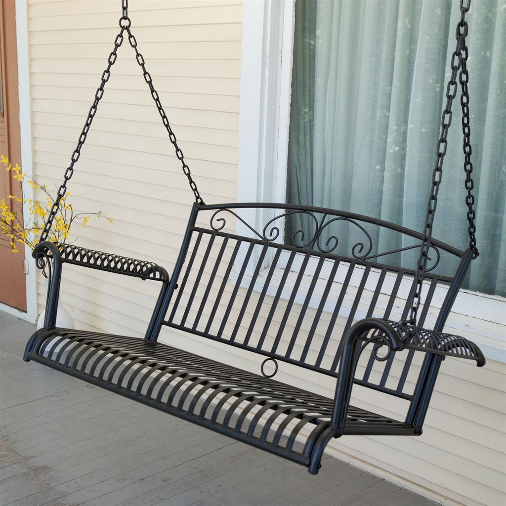 Wrought Iron Outdoor Patio 4-Ft Porch Swing in Black *