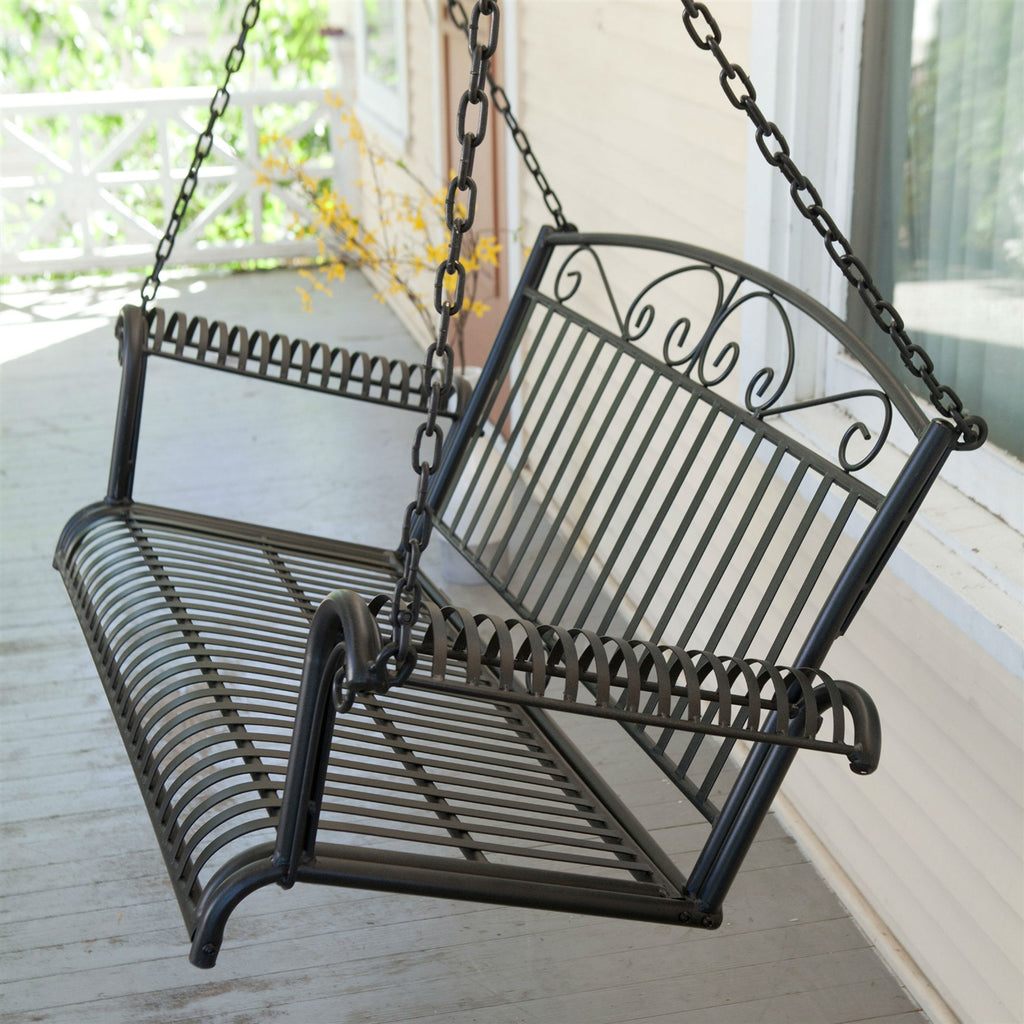 Wrought Iron Outdoor Patio 4-Ft Porch Swing in Black *