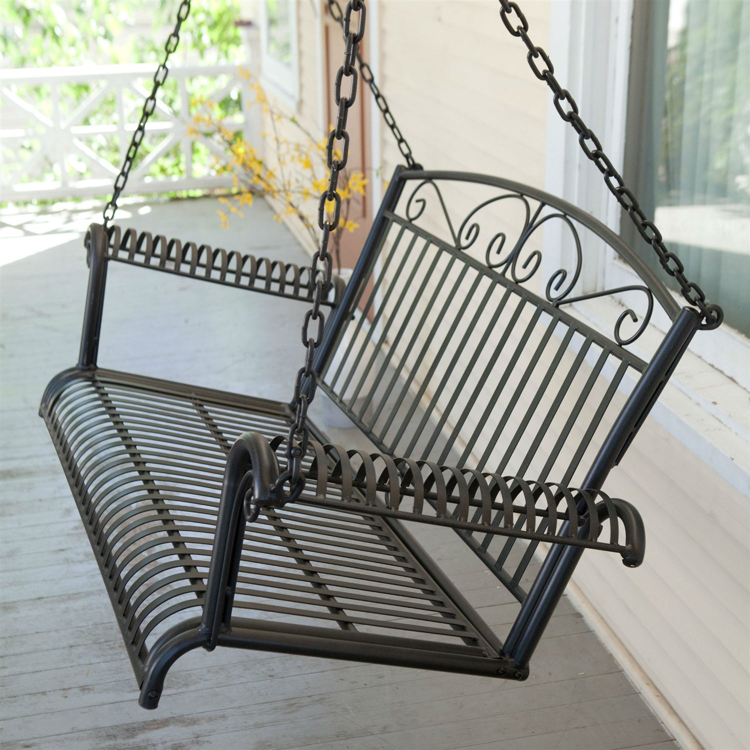 Wrought Iron Outdoor Patio 4-Ft Porch Swing in Black *