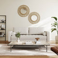 Ivory Upholstered Faux Leather Sofa w/ Pillows Solid Hardwood Legs