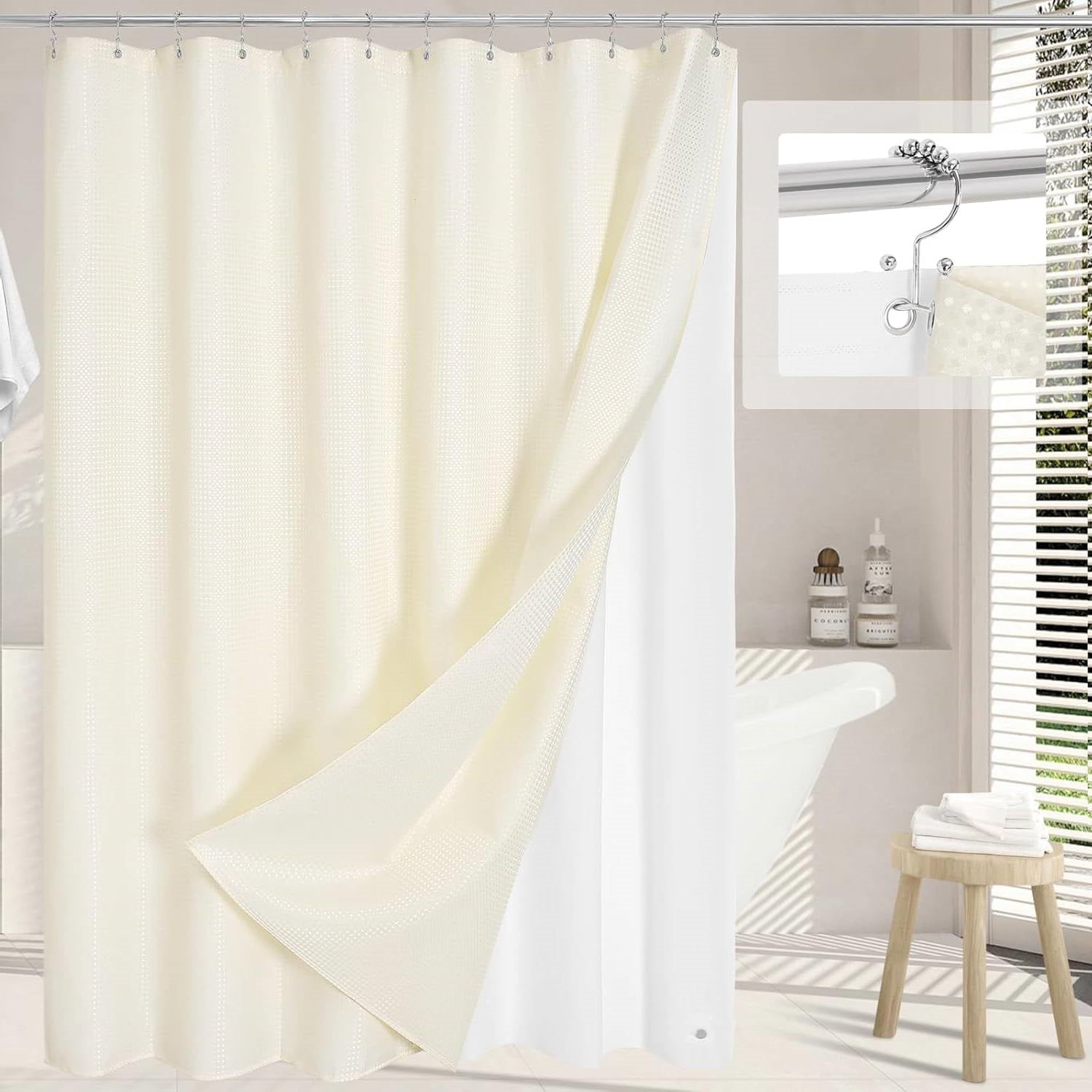 72"W x 72"H Waffle Textured 3 in 1 Shower Curtain Set