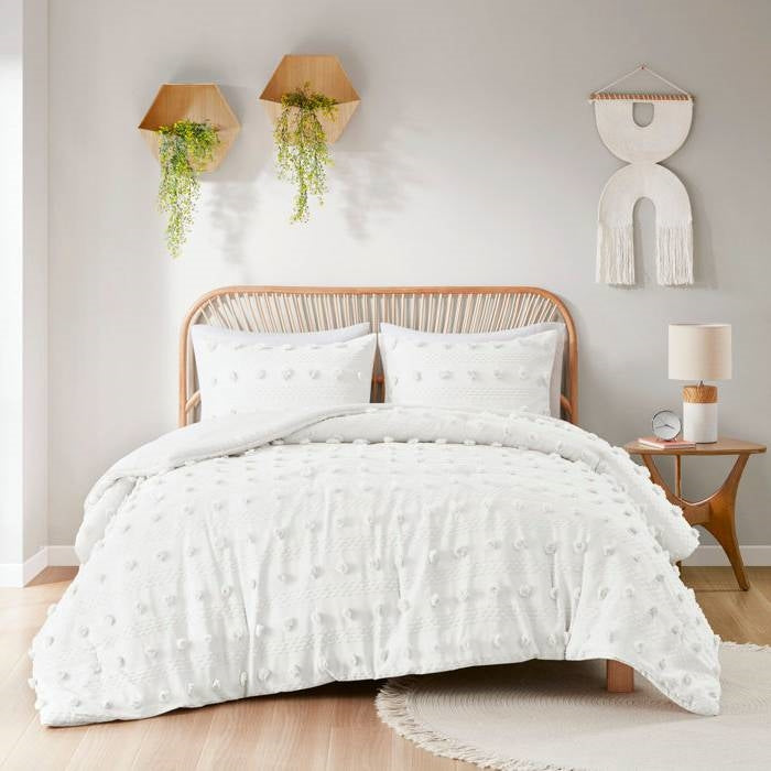 Ivory Pompom Microfiber Comforter Set