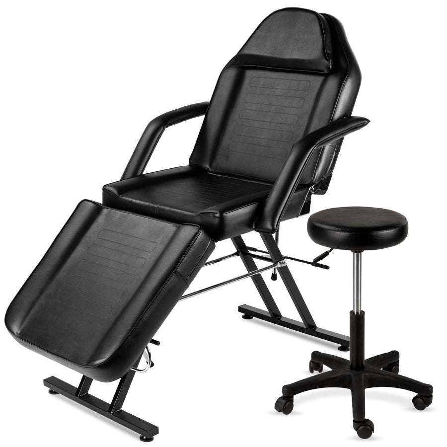Black Adjustable Massage Bed Salon Chair w/ Hydraulic Stool *