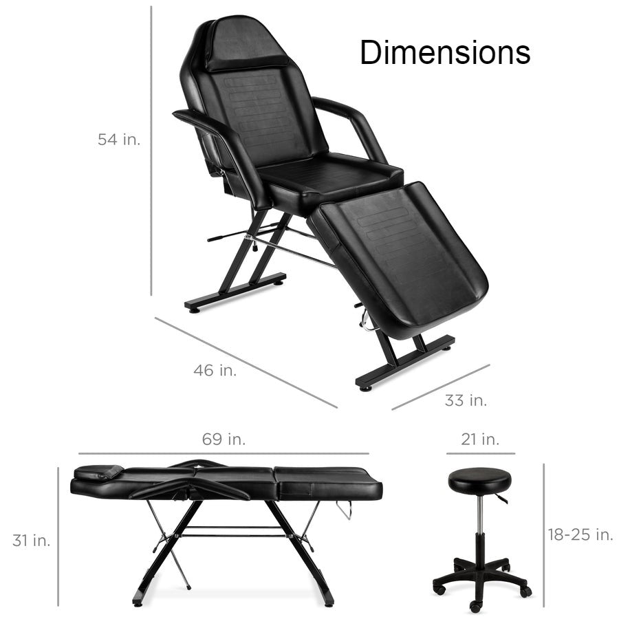 Black Adjustable Massage Bed Salon Chair w/ Hydraulic Stool