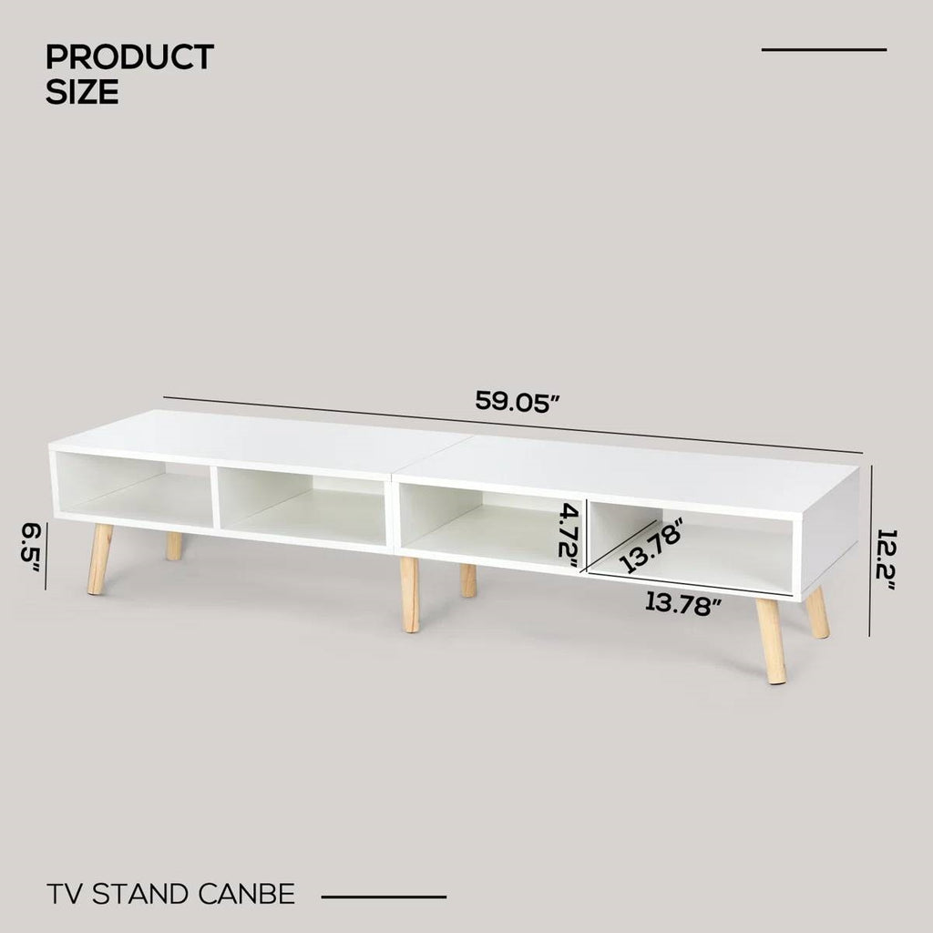 Modern Mid-Century Style TV Stand in White with Wood Legs for TVs up to 65-inch
