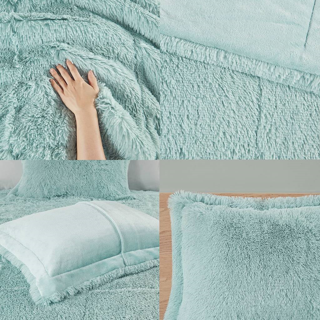 Soft Sherpa Faux Fur Comforter Set with Pillow Shams in Grey, Pink Blush, Black, or Light Teal Blue