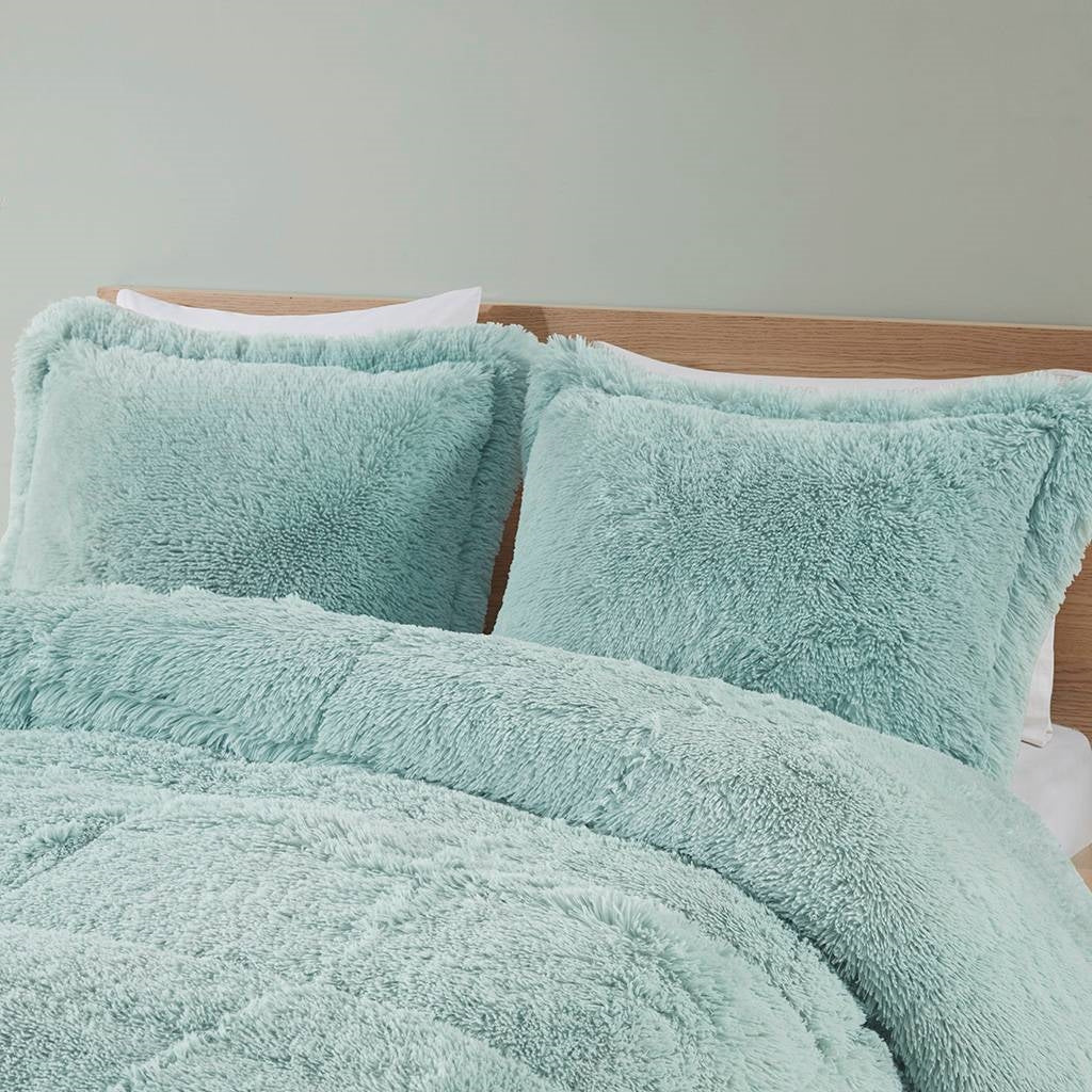 Soft Sherpa Faux Fur Comforter Set with Pillow Shams in Grey, Pink Blush, Black, or Light Teal Blue
