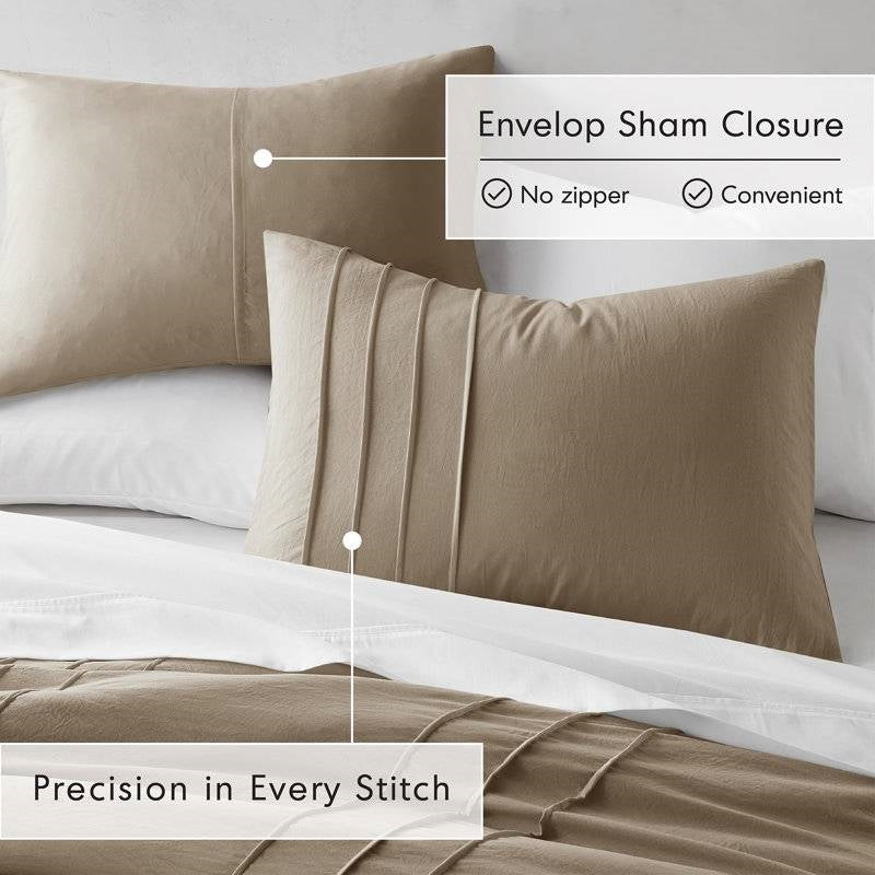 Microfiber Pleated Soft Lightweight Comforter Set in Tan or Green
