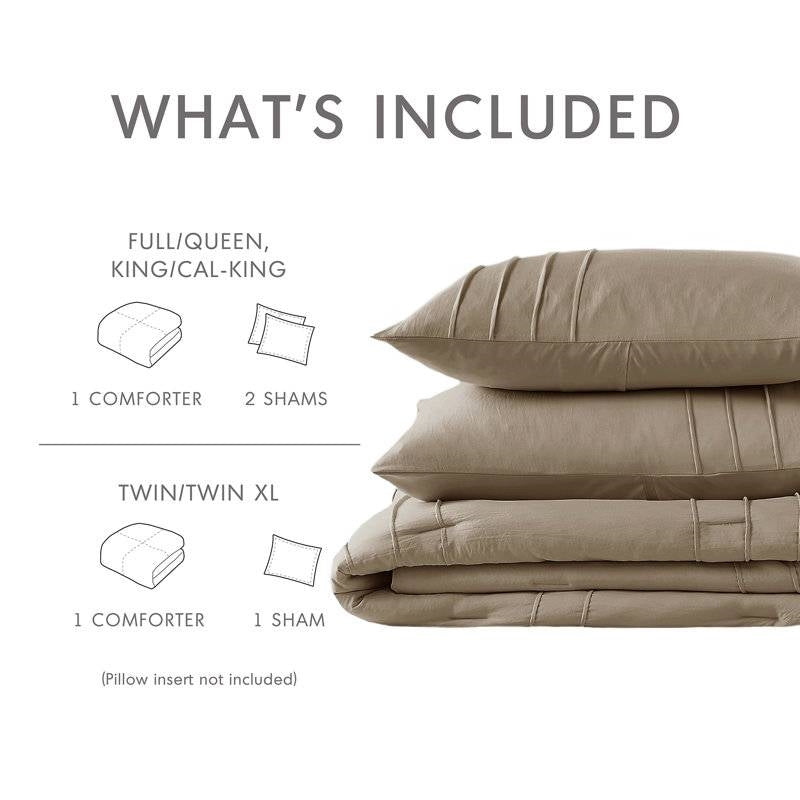 Microfiber Pleated Soft Lightweight Comforter Set in Tan or Green