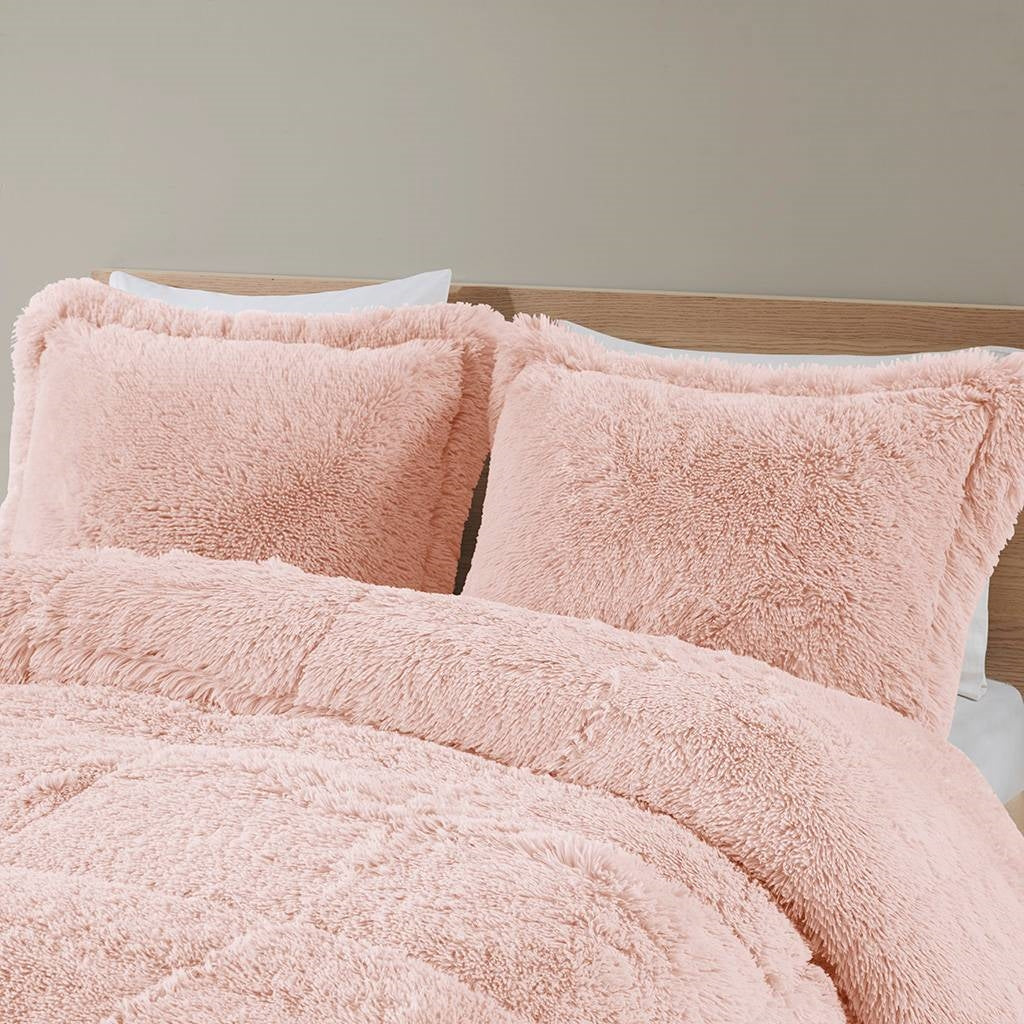 Soft Sherpa Faux Fur Comforter Set with Pillow Shams in Grey, Pink Blush, Black, or Light Teal Blue