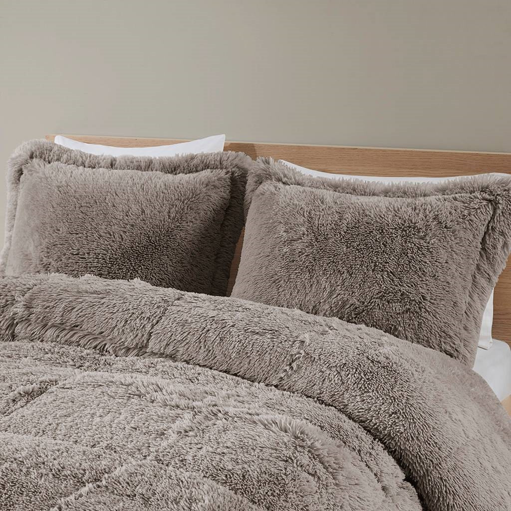 Soft Sherpa Faux Fur Comforter Set with Pillow Shams in Grey, Pink Blush, Black, or Light Teal Blue