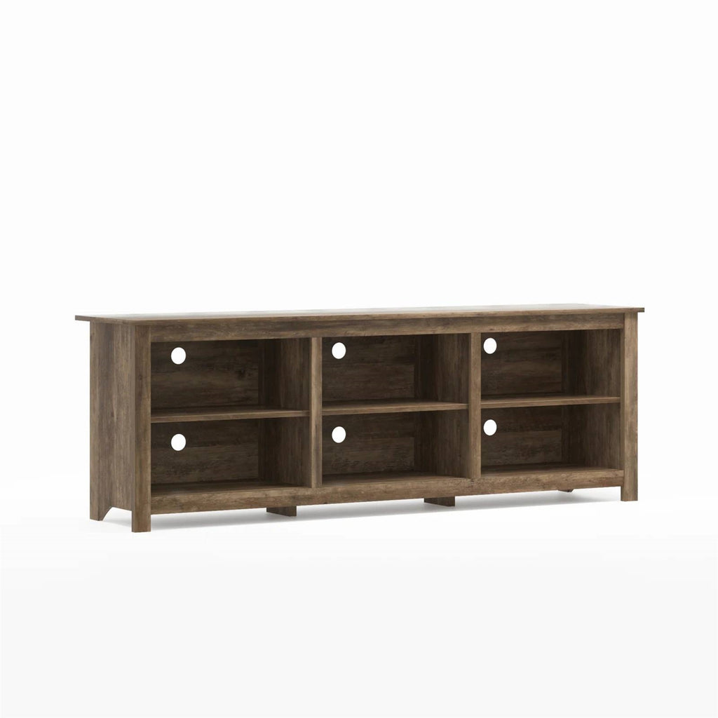 Farmhouse Style TV Stand with 6 Storage Compartments in Brown Oak Wood Finish