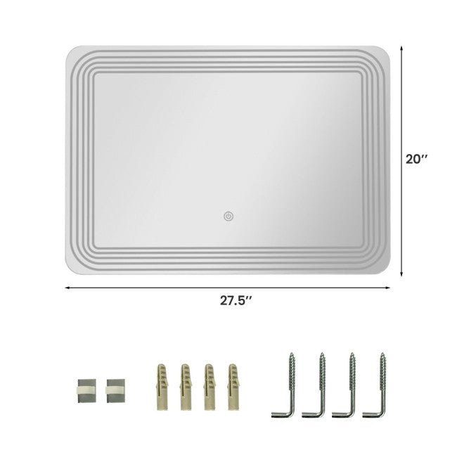 3 Tone LED Touch Sensor Light Up Wall Mounted Bathroom Mirror