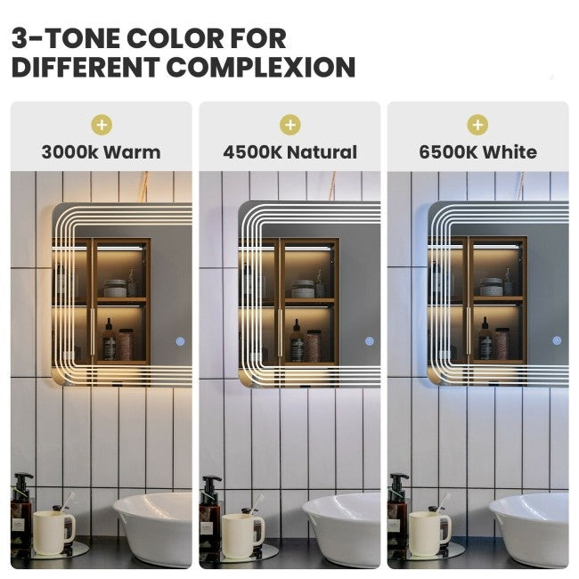 3 Tone LED Touch Sensor Light Up Wall Mounted Bathroom Mirror