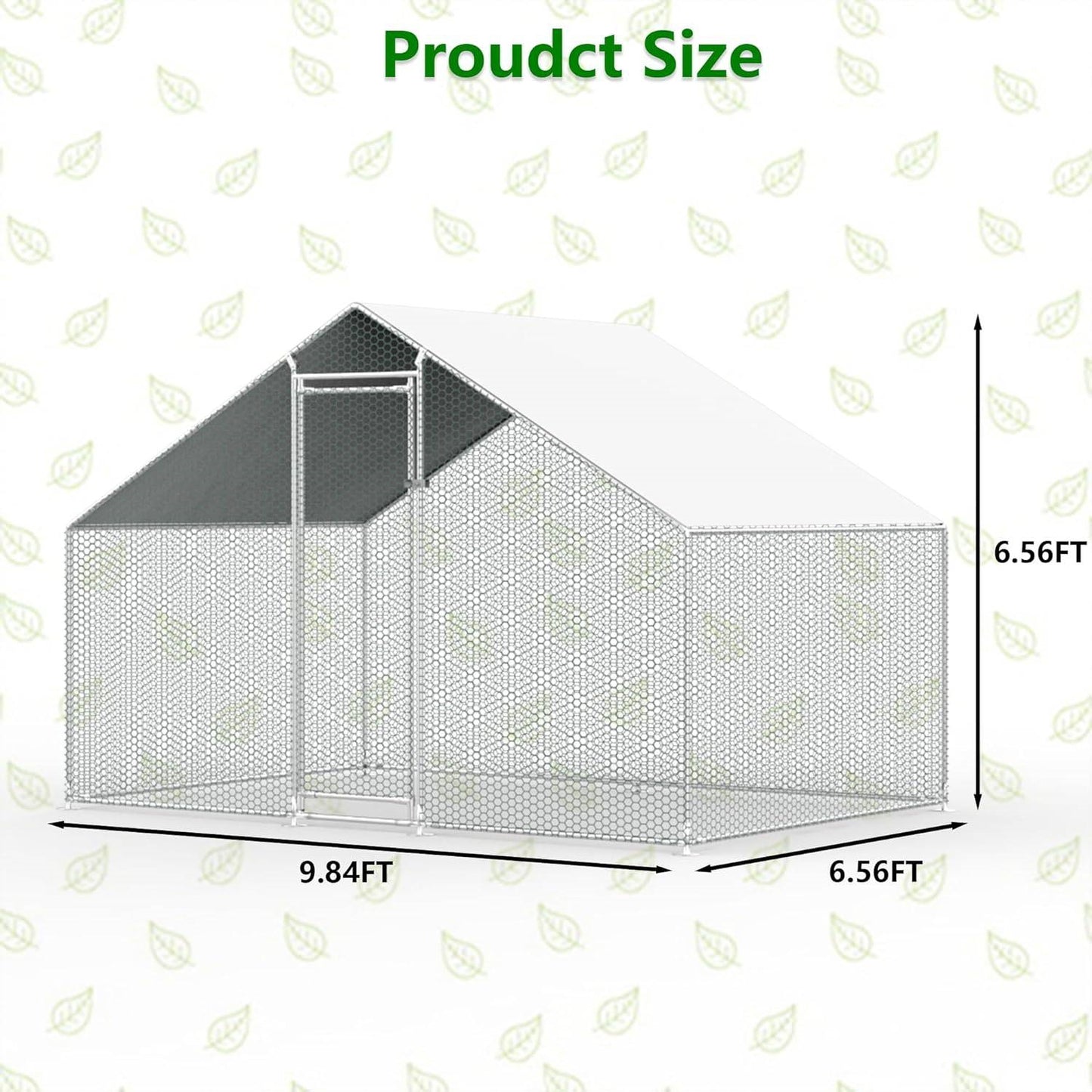 9.8 Ft x 6.5 Ft Outdoor Metal Walk-in Chicken Coop Cage with Waterproof Cover