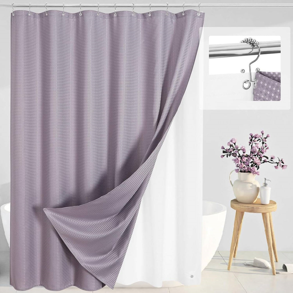 72"W x 72"H Waffle Textured 3 in 1 Shower Curtain Set