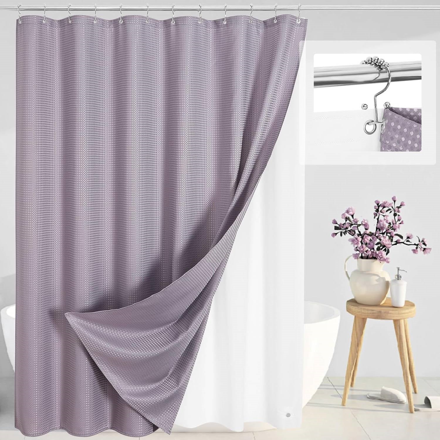 72"W x 72"H Waffle Textured 3 in 1 Shower Curtain Set