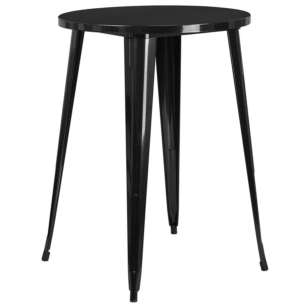 Modern 30-inch Outdoor Round Metal Cafe Bar Patio Table in Black *