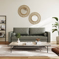 Grey Upholstered Faux Leather Sofa w/ Pillows Solid Hardwood Legs