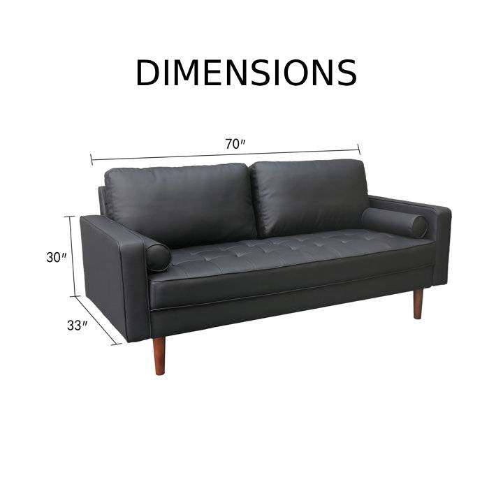 Grey Upholstered Faux Leather Sofa w/ Pillows Solid Hardwood Legs
