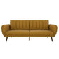 Mustard Linen Upholstered Futon Sofa Bed with Mid-Century Style Wooden Legs