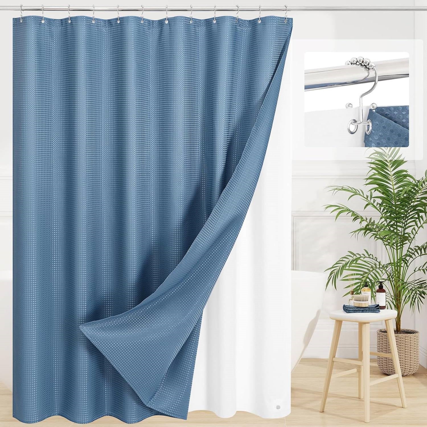 72"W x 72"H Waffle Textured 3 in 1 Shower Curtain Set