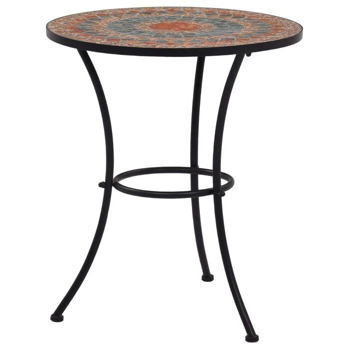 Round Outdoor Patio Bistro Table Grey/Orange Mosaic Tiles and Metal Frame *