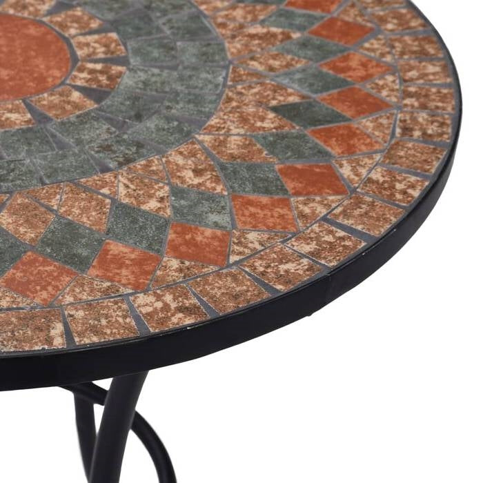 Round Outdoor Patio Bistro Table Grey/Orange Mosaic Tiles and Metal Frame *