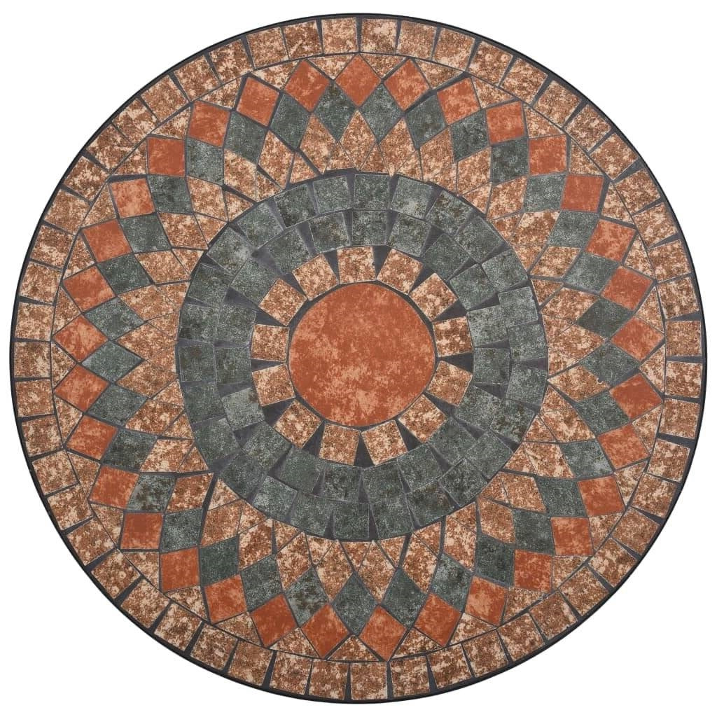 Round Outdoor Patio Bistro Table Grey/Orange Mosaic Tiles and Metal Frame *