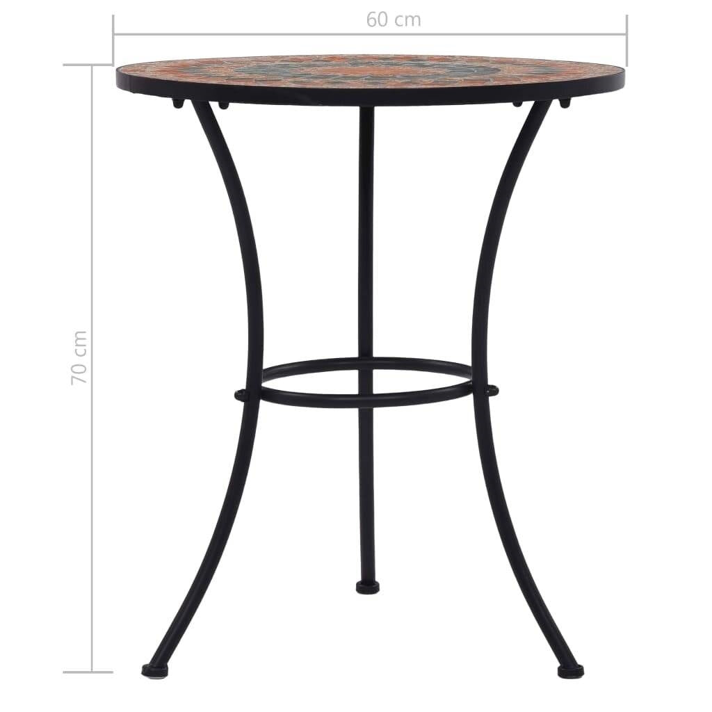 Round Outdoor Patio Bistro Table Grey/Orange Mosaic Tiles and Metal Frame *