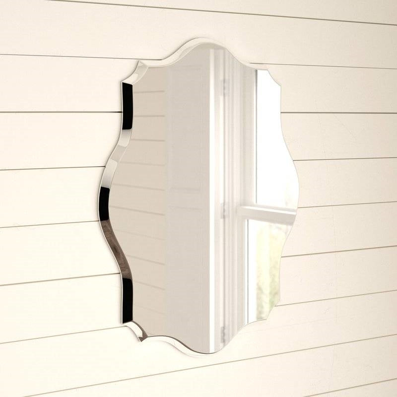 Modern Frameless 32 x 24 inch Scalloped Beveled Accent Bathroom Mirror