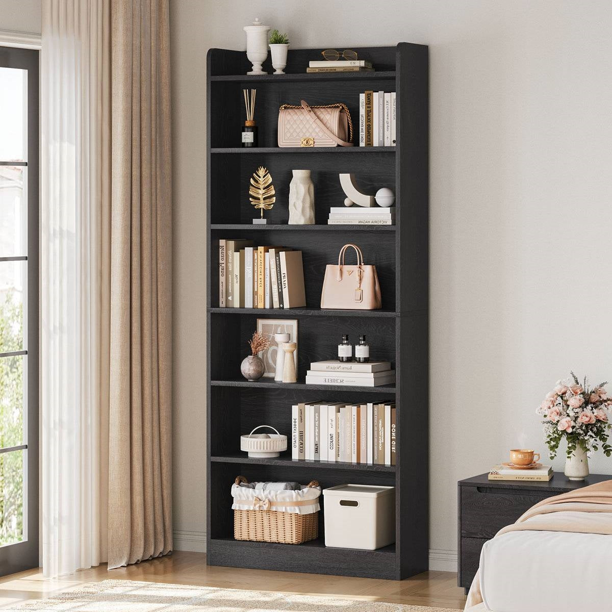 7-Tier Tall Modern Bookcase Space-Saving Storage Shelf