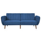 Modern Scandinavian Blue Linen Upholstered Sofa Bed with Wooden Legs