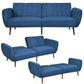 Modern Scandinavian Blue Linen Upholstered Sofa Bed with Wooden Legs
